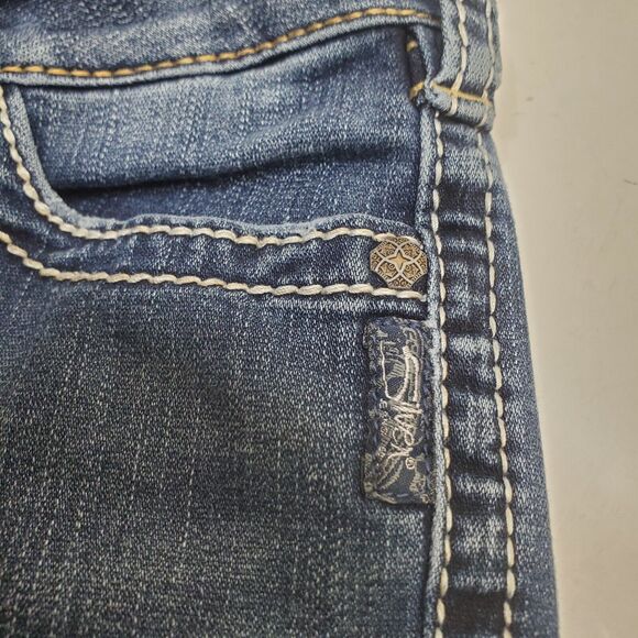 Silver Jeans Womens 28 Mckenzie Crop Mid Rise Dark Wash Thick Stitch Flap Pocket - Picture 7 of 16